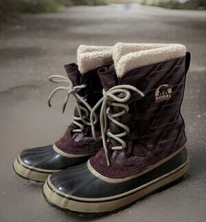 SOREL 1964 PAC Graphic Winter Boots Women Size 9 Purple Plaid Waterproof Snow